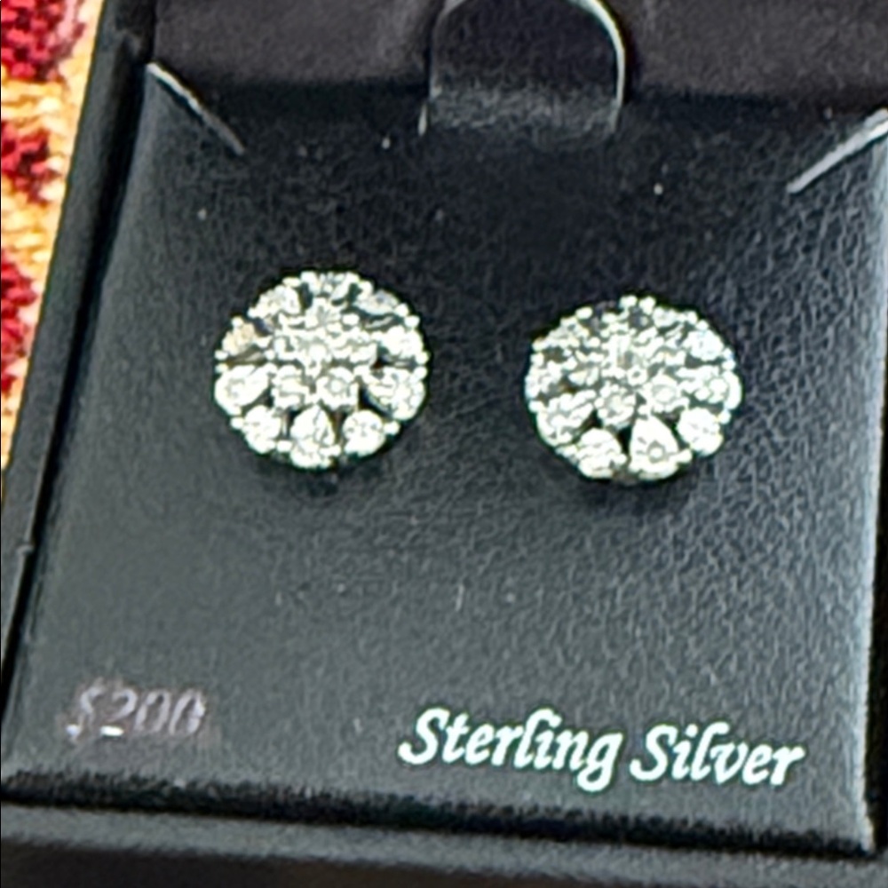 Diamond Flower Burst Stud Earrings - Picture 2 of 3